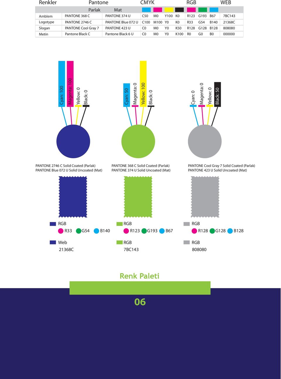 Magenta: 0 Yellow: 100 Black: 0 Cyan: 0 Magenta: 0 Yellow: 0 Black: 50 PANTONE 2746 C Solid Coated (Parlak) PANTONE Blue 072 U Solid Uncoated (Mat) PANTONE 368 C Solid Coated (Parlak) PANTONE 374