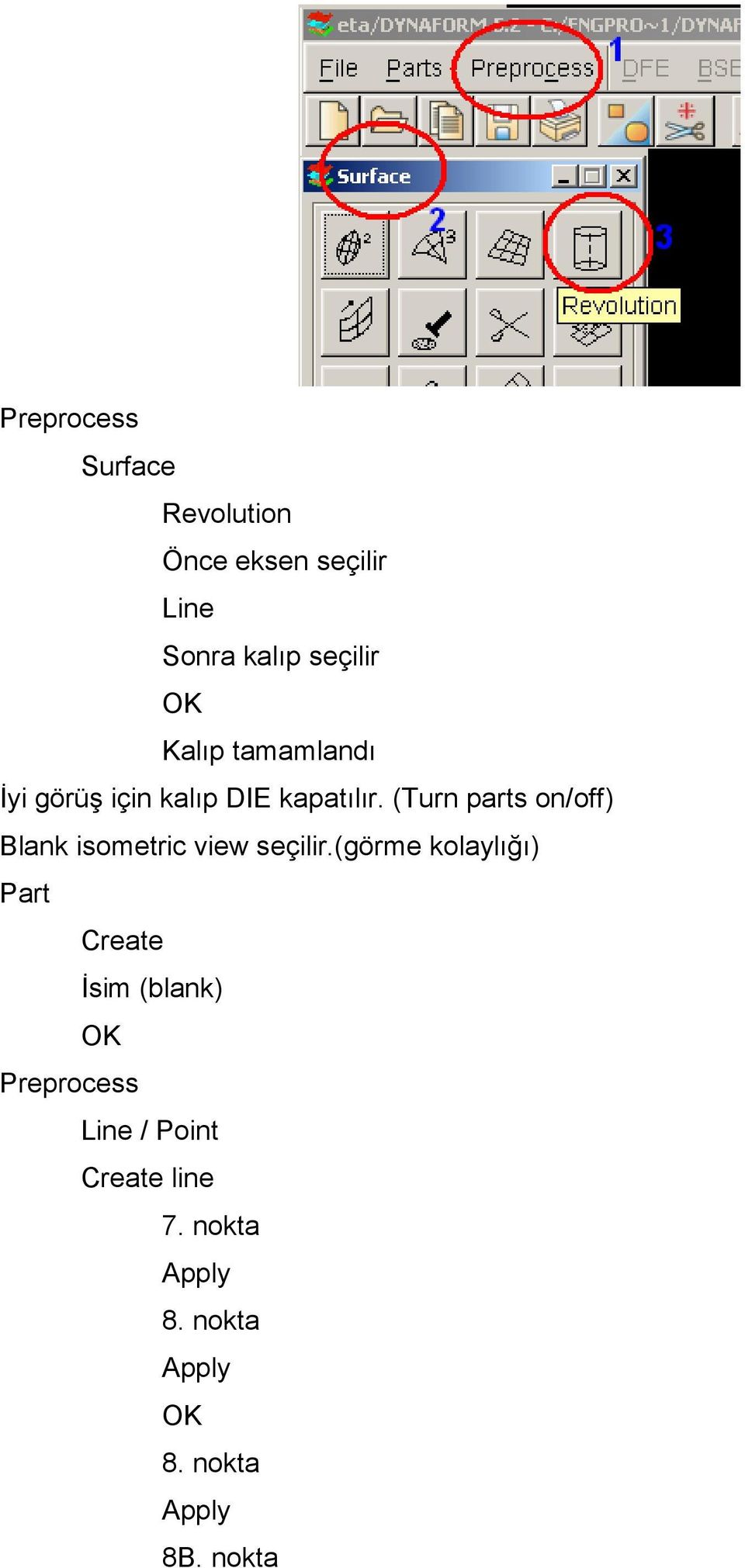 (Turn parts on/off) Blank isometric view seçilir.