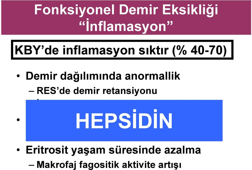 emilim blokajı HEPSİDİN Eritropoietine cevapta azalma Sitokinler (IL-6,