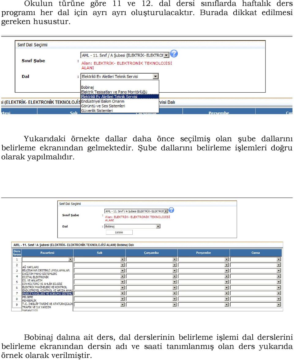 Yukarıdaki örnekte dallar daha önce seçilmiş olan şube dallarını belirleme ekranından gelmektedir.