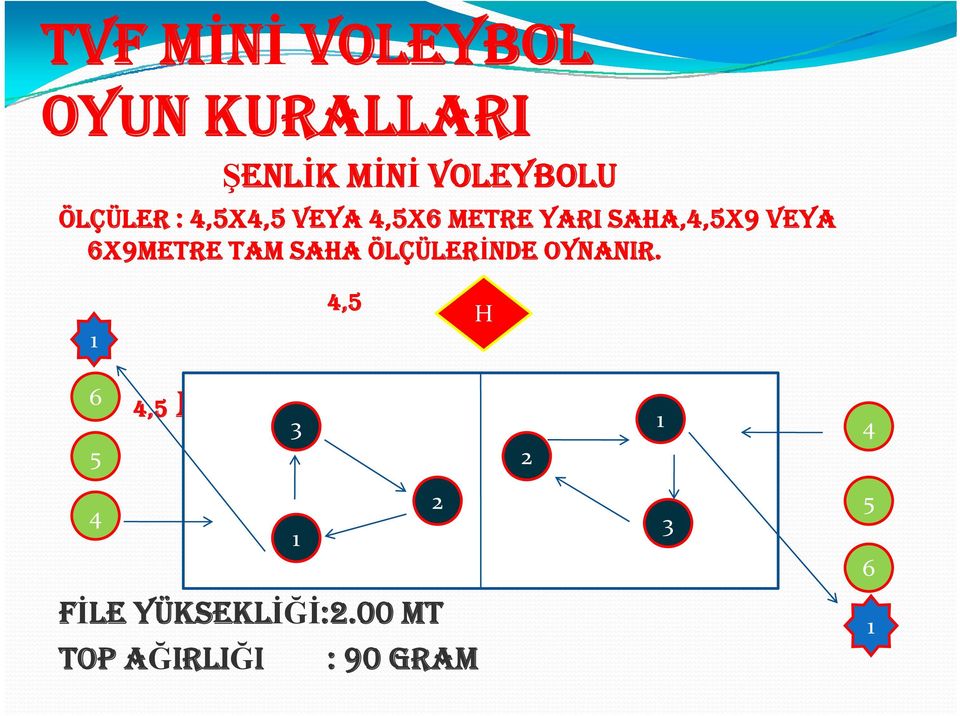 6X9METRE TAM SAHA ÖLÇÜLERİNDE OYNANIR.