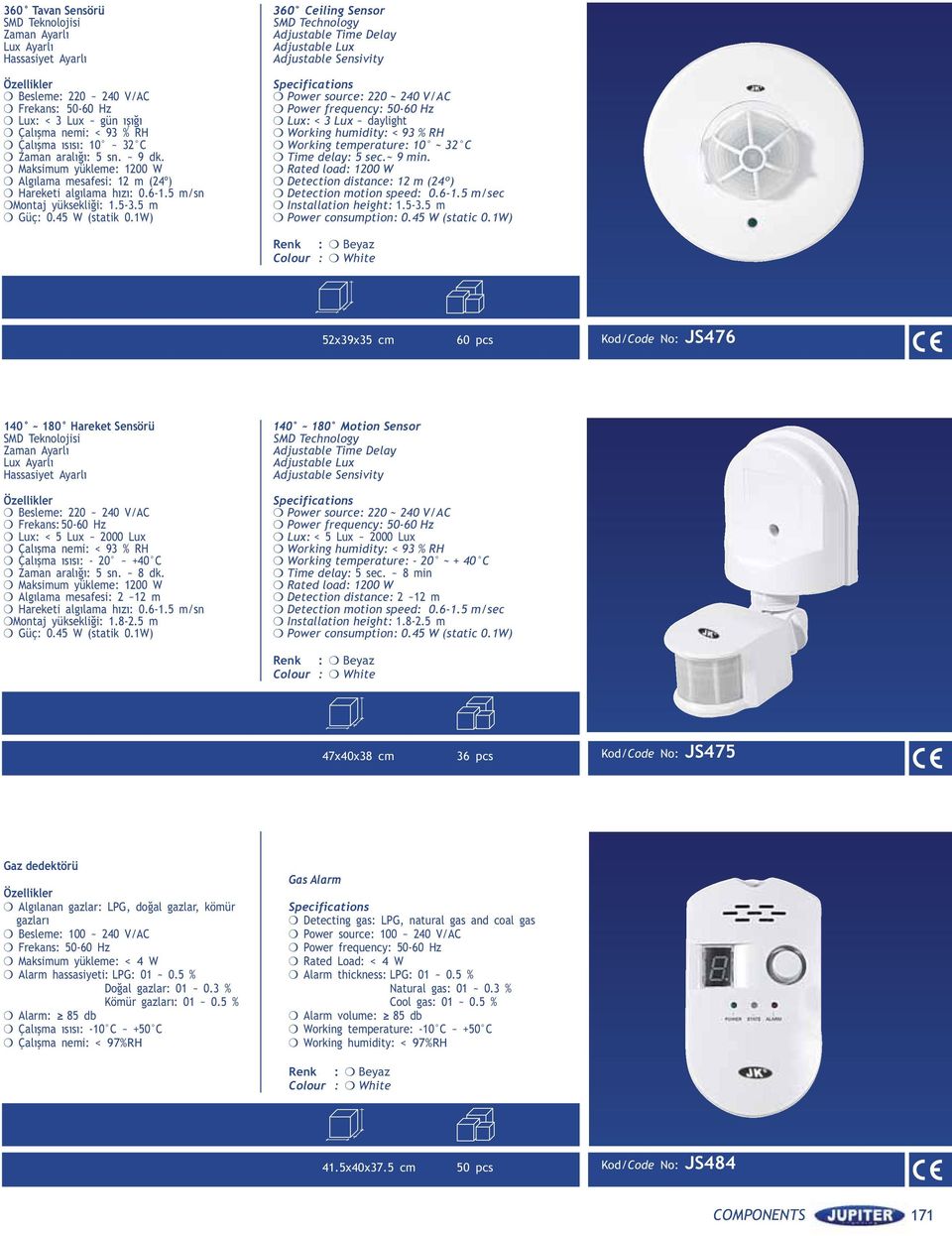 1) 360 Ceiling Sensor SMD Technology Adjustable Time Delay Adjustable Lux Adjustable Sensivity Specifications Power source: 220 ~ 240 /AC Power frequency: 50-60 Hz Lux: < 3 Lux ~ daylight orking