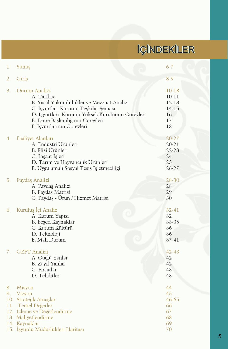 İnşt İşleri 24 D. Trım ve Hyvncılık Ürünleri 25 E. Uygulmlı Sosyl Tesis İşletmeciliği 26-27 5. Pydş Anlizi 28-30 A. Pydş Anlizi 28 B. Pydş Mtrisi 29 C. Pydş - Ürün / Hizmet Mtrisi 30 6.