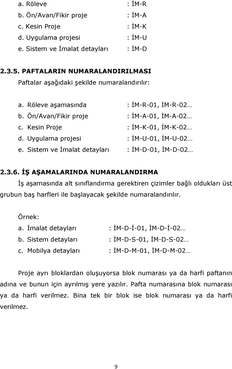 Uygulama projesi : İM-U-01, İM-U-02 e. Sistem ve İmalat detayları : İM-D-01, İM-D-02 2.3.6.