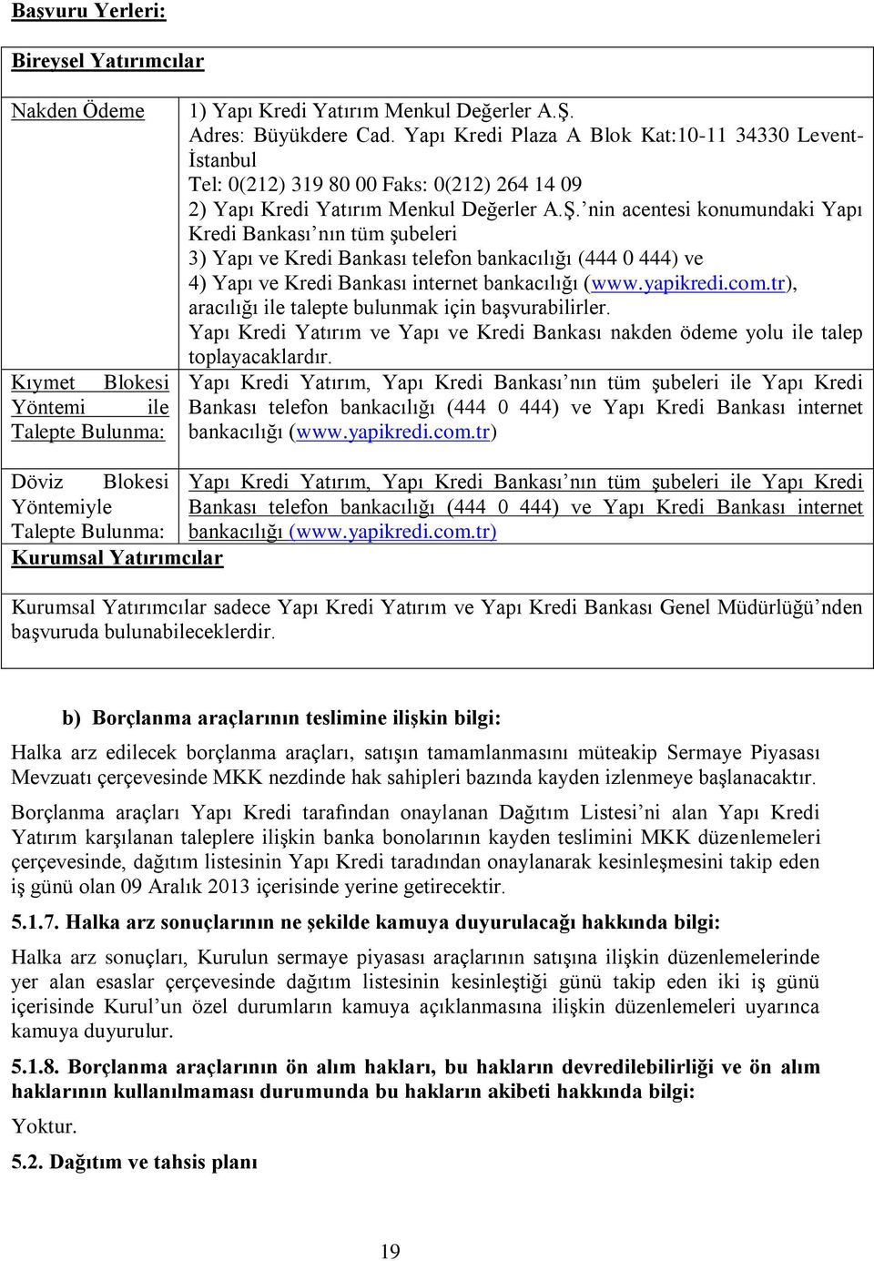 nin acentesi konumundaki Yapı Kredi Bankası nın tüm şubeleri 3) Yapı ve Kredi Bankası telefon bankacılığı (444 0 444) ve 4) Yapı ve Kredi Bankası internet bankacılığı (www.yapikredi.com.