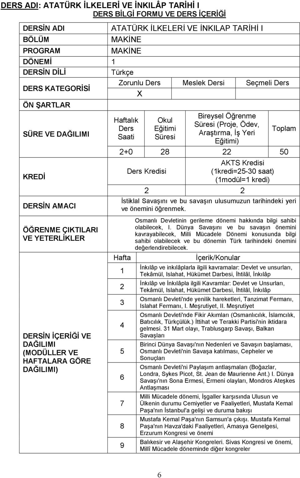 Hafta 1 2 3 4 5 6 7 8 9 Osmanlı Devletinin gerileme dönemi hakkında bilgi sahibi olabilecek, I.