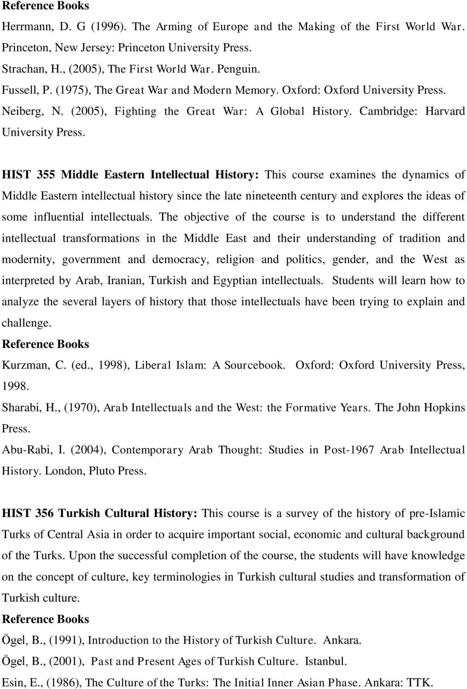 HIST 355 Middle Eastern Intellectual History: This course examines the dynamics of Middle Eastern intellectual history since the late nineteenth century and explores the ideas of some influential