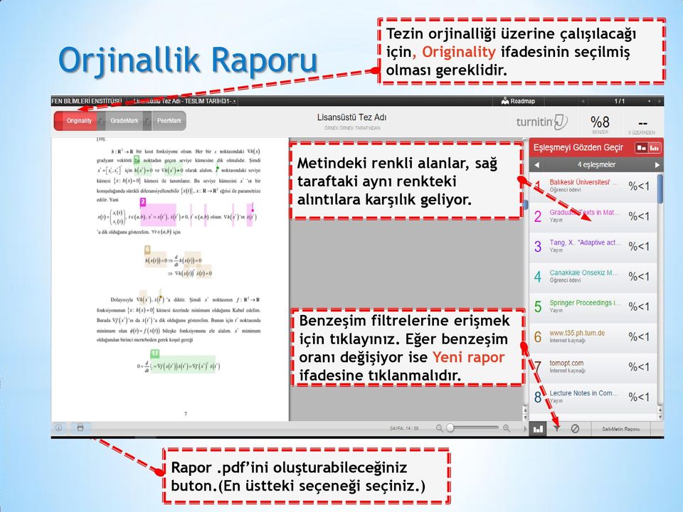 Metindeki renkli alanlar, sağ taraftaki aynı renkteki alıntılara karşılık geliyor.