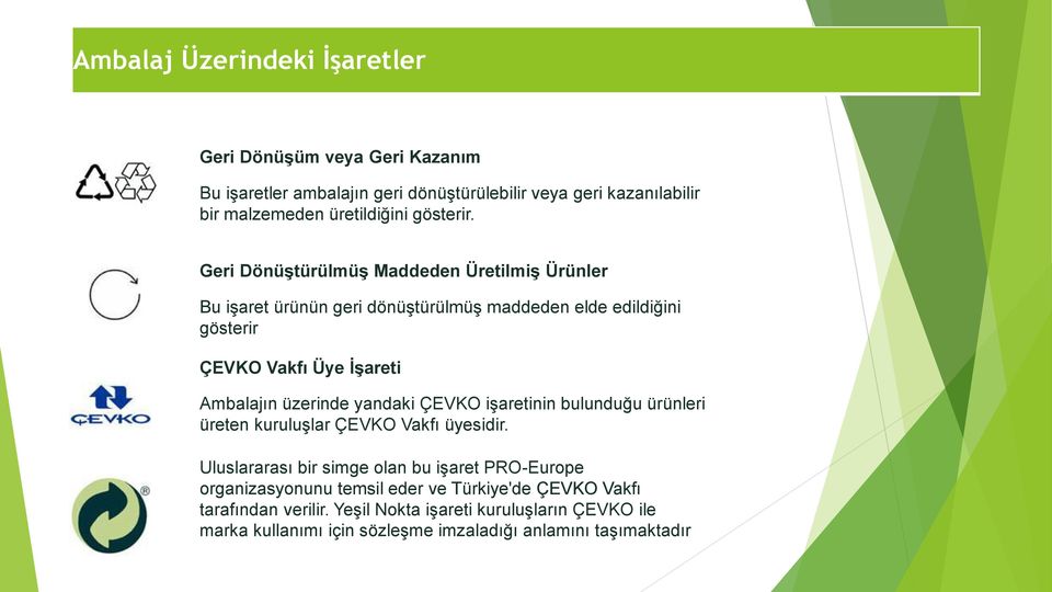 Geri Dönüştürülmüş Maddeden Üretilmiş Ürünler Bu işaret ürünün geri dönüştürülmüş maddeden elde edildiğini gösterir ÇEVKO Vakfı Üye İşareti Ambalajın üzerinde