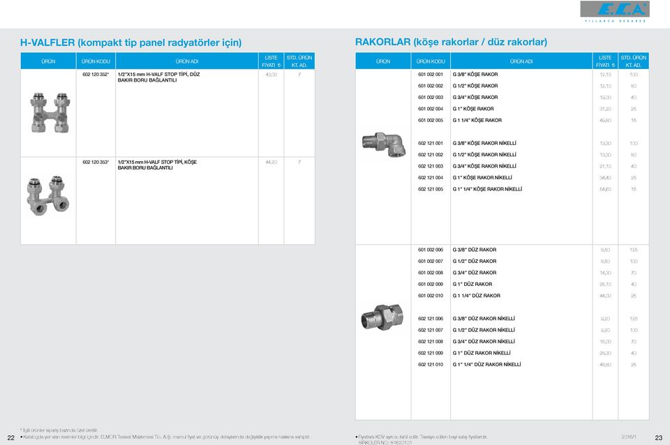 NİKELLİ 13,30 0 02 0 353* 1/2 X mm H-VALF STOP TİPİ, KÖŞE BAKIR BORU BAĞLANTILI,20 7 02 1 003 G 3/ KÖŞE RAKOR NİKELLİ 21,10 0 02 1 00 G 1 KÖŞE RAKOR NİKELLİ 3,0 25 02 1 005 G 1 1/ KÖŞE RAKOR NİKELLİ