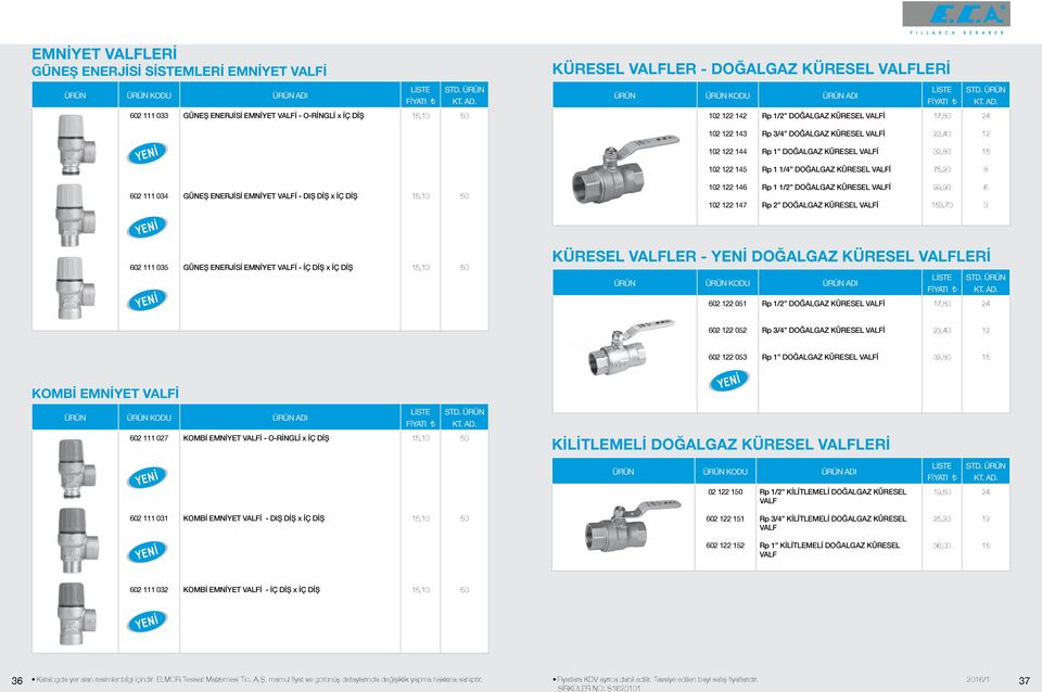 2 1 102 2 17 Rp 1 1/2 DOĞALGAZ KÜRESEL VALFİ Rp 2 DOĞALGAZ KÜRESEL VALFİ 99,90 3,70 3 02 111 035 GÜNEŞ ENERJİSİ EMNİYET VALFİ - İÇ DİŞ x İÇ DİŞ,10 KÜRESEL VALFLER - YENİ DOĞALGAZ KÜRESEL VALFLERİ 02