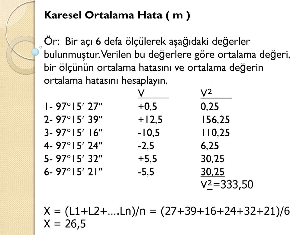 hatasını hesaplayın.