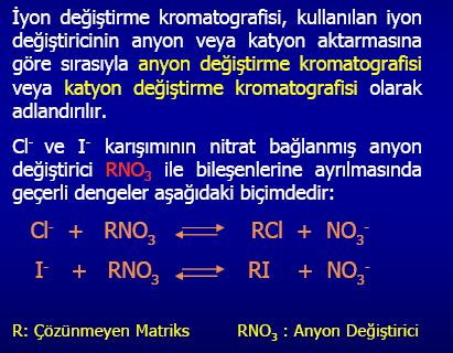 İyon Değiştirme Kromatografisi Maddelerin iyonik grupları ile iyon değiştiricideki