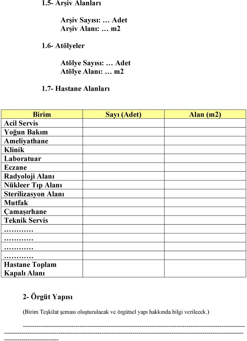 Radyoloji Alanı Nükleer Tıp Alanı Sterilizasyon Alanı Mutfak Çamaşırhane Teknik Servis Hastane Kapalı Alanı 2-