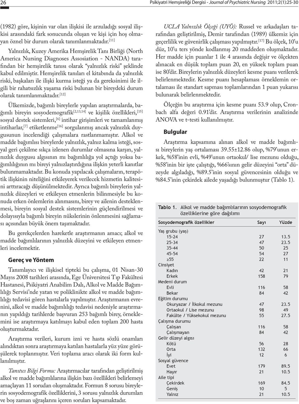 [11] Yalnızlık, Kuzey Amerika Hemşirelik Tanı Birliği (North America Nursing Diagnoses Assosiation - NANDA) tarafından bir hemşirelik tanısı olarak yalnızlık riski şeklinde kabul edilmiştir.