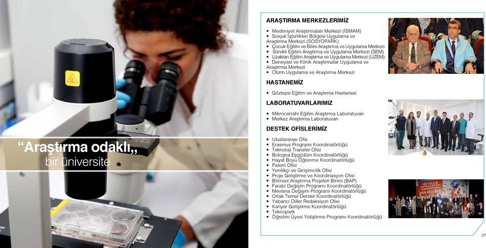 HASTANEMİZ Göztepe Eğitim ve Araştırma Hastanesi LABORATUVARLARIMIZ Mikrocerrahi Eğitim Araştırma Laboratuvarı Merkez Araştırma Laboratuvarı Araştırma odaklı,, bir üniversite DESTEK OFİSLERİMİZ