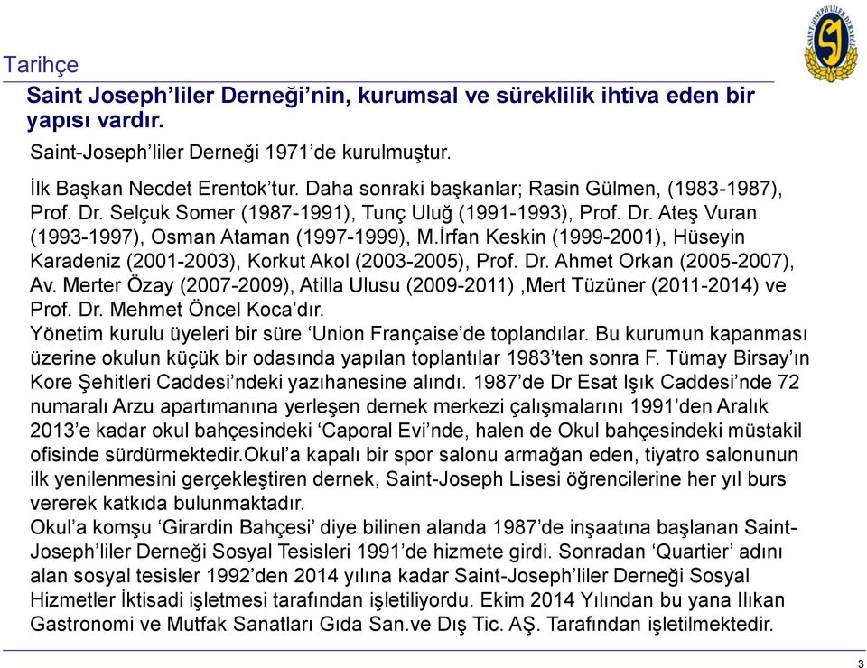 İrfan Keskin (1999-2001), Hüseyin Karadeniz (2001-2003), Korkut Akol (2003-2005), Prof. Dr. Ahmet Orkan (2005-2007), Av.