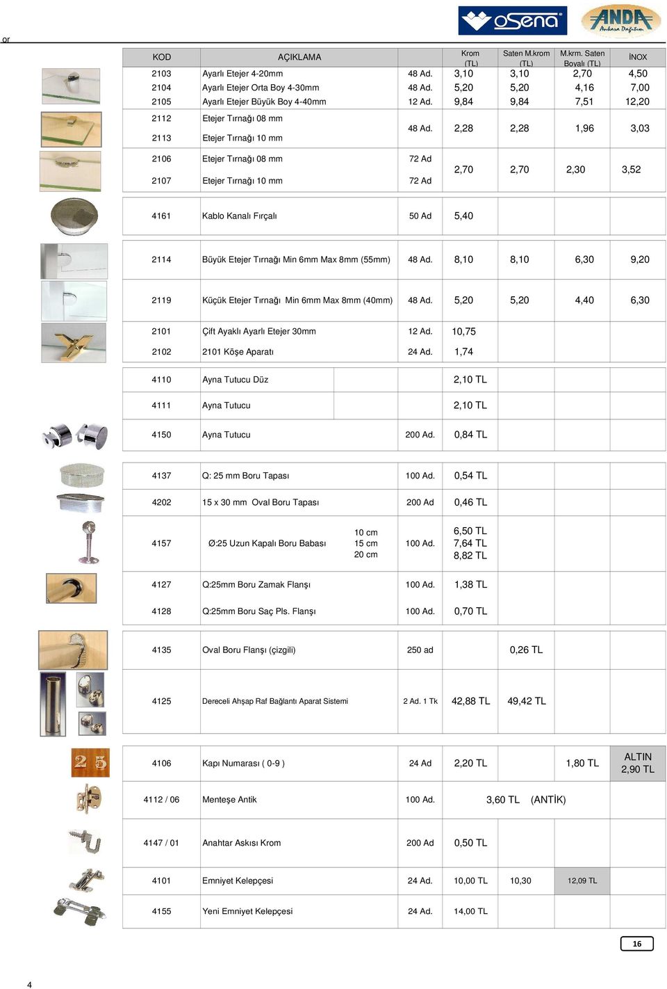 Kanalı Fırçalı 50 Ad 5,40 24 Büyük Etejer Tırnağı Min 6mm Max 8mm (55mm) 8,0 8,0 6,30 9,20 29 Küçük Etejer Tırnağı Min 6mm Max 8mm (40mm) 4,40 6,30 20 Çift Ayaklı Ayarlı Etejer 30mm 2 Ad.