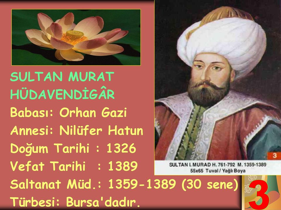 1326 Vefat Tarihi : 1389 Saltanat Müd.