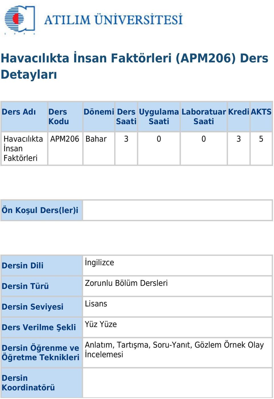 Dili Dersin Türü Dersin Seviyesi Ders Verilme Şekli İngilizce Zorunlu Bölüm Dersleri Lisans Yüz Yüze Dersin