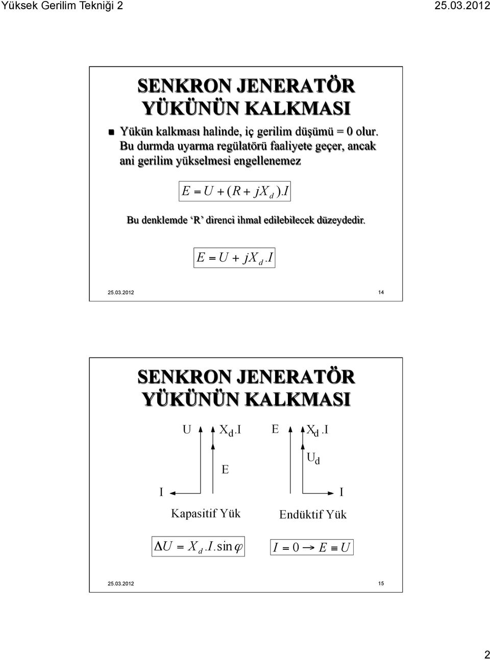 yükselmesi engellenemez E = U + ( R + jx ).