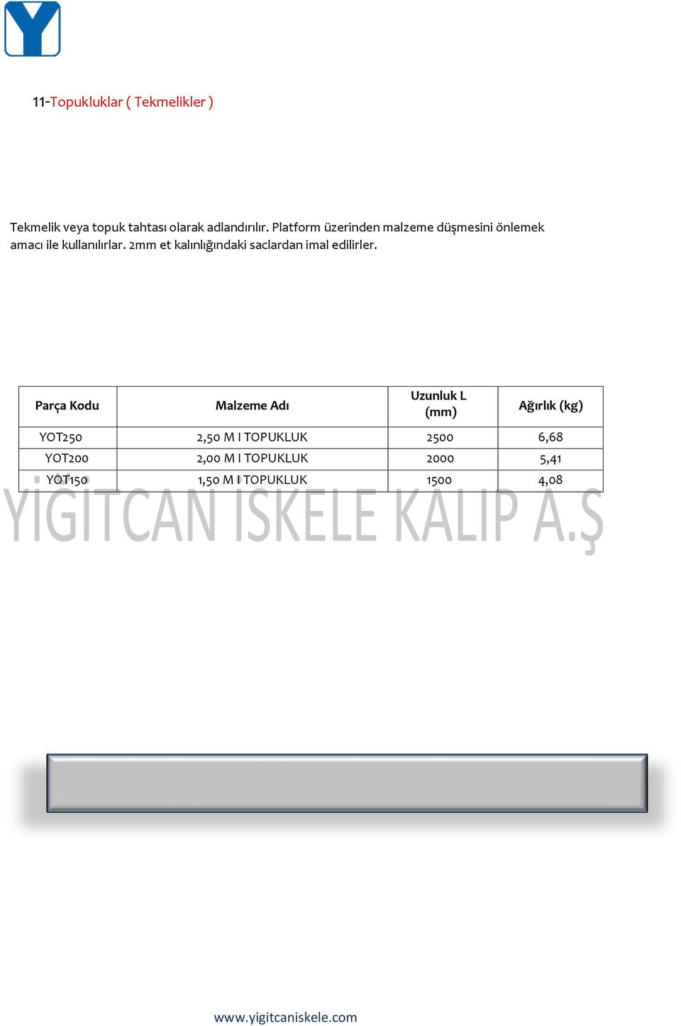 Platform üzerinden malzeme düşmesini önlemek amacı ile kullanılırlar.