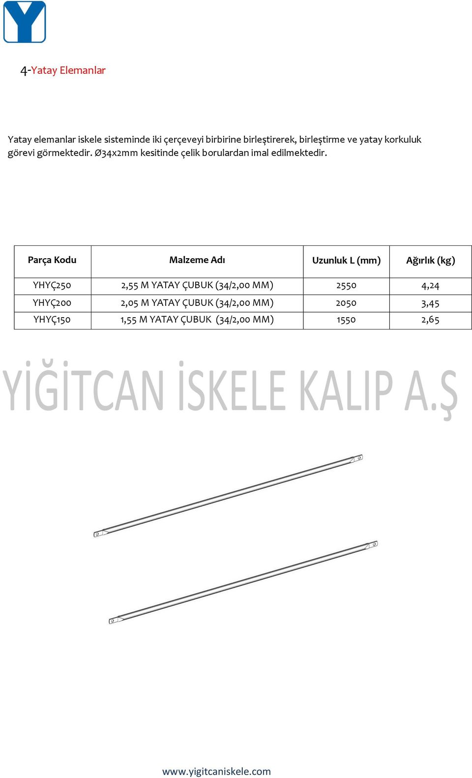 Ø34x2mm kesitinde çelik borulardan imal edilmektedir.