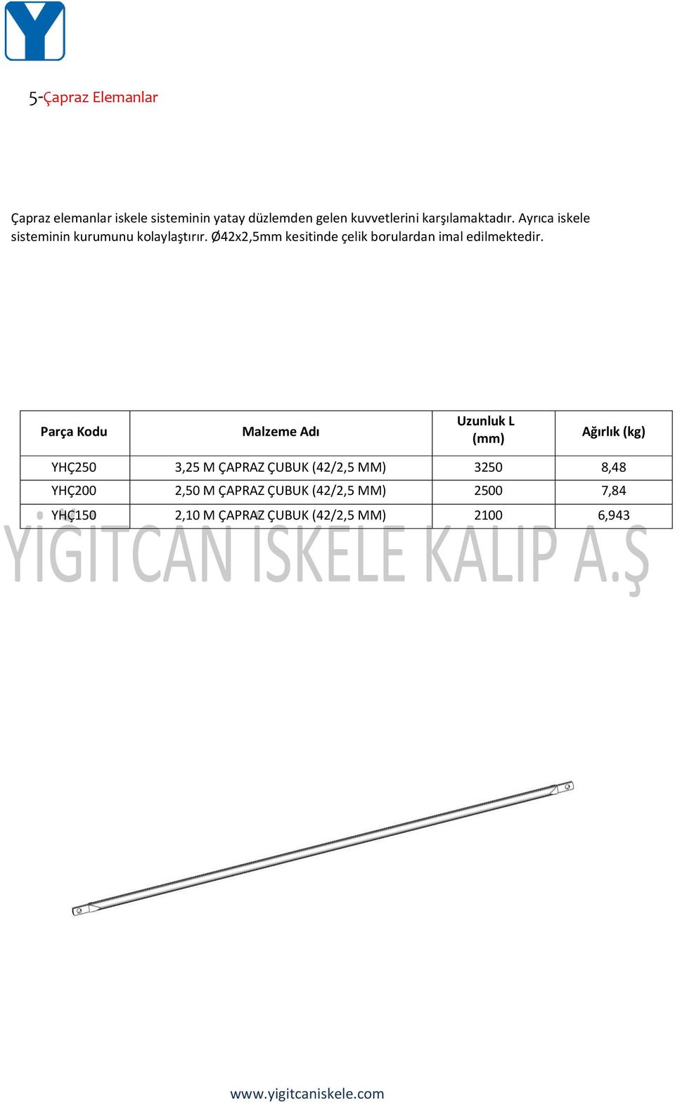 Ø42x2,5mm kesitinde çelik borulardan imal edilmektedir.