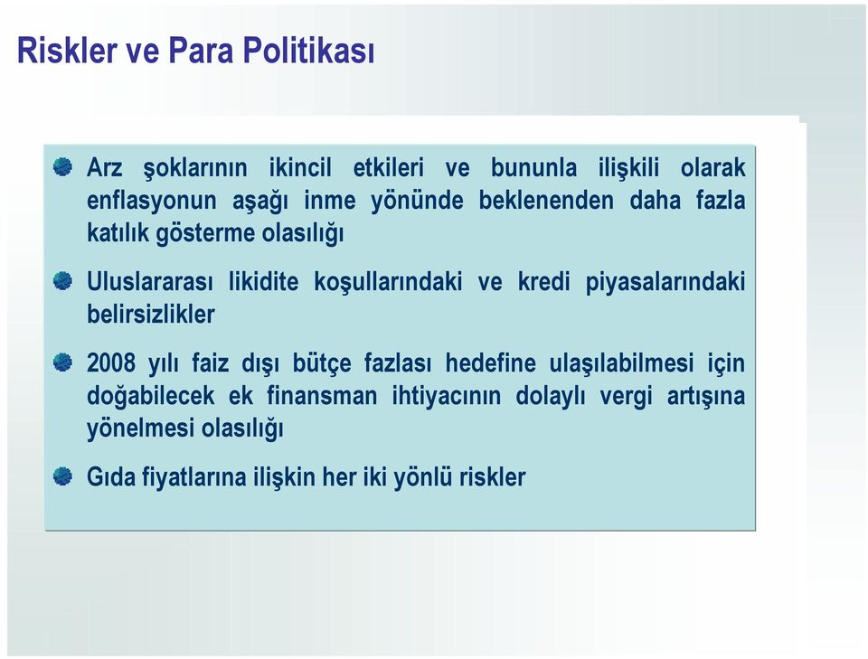 piyasalarındaki belirsizlikler 2008 yılı faiz dışı bütçe fazlası hedefine ulaşılabilmesi için doğabilecek ek