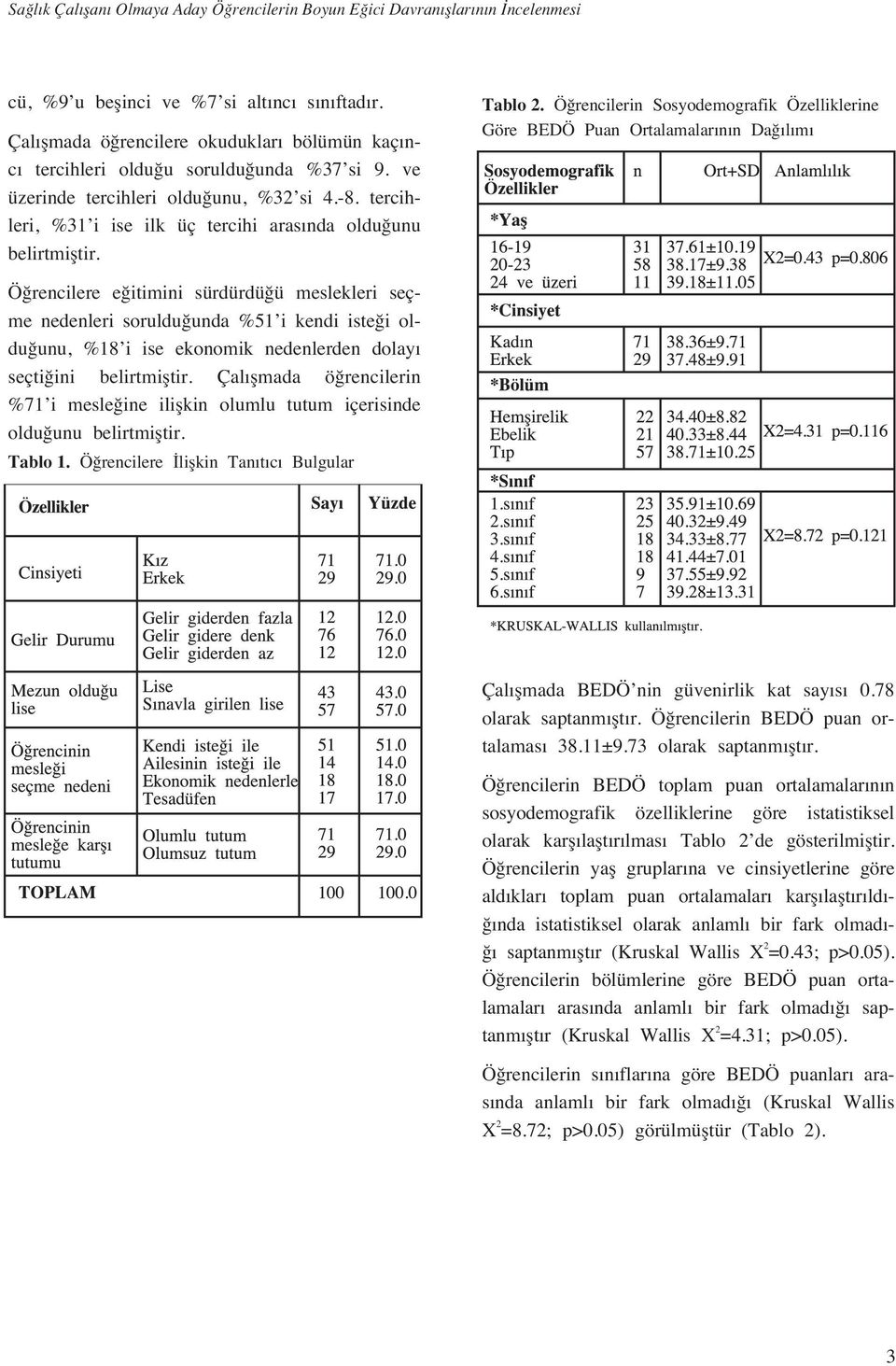 tercihleri, %31 i ise ilk üç tercihi aras nda oldu unu belirtmifltir. Tablo 2.