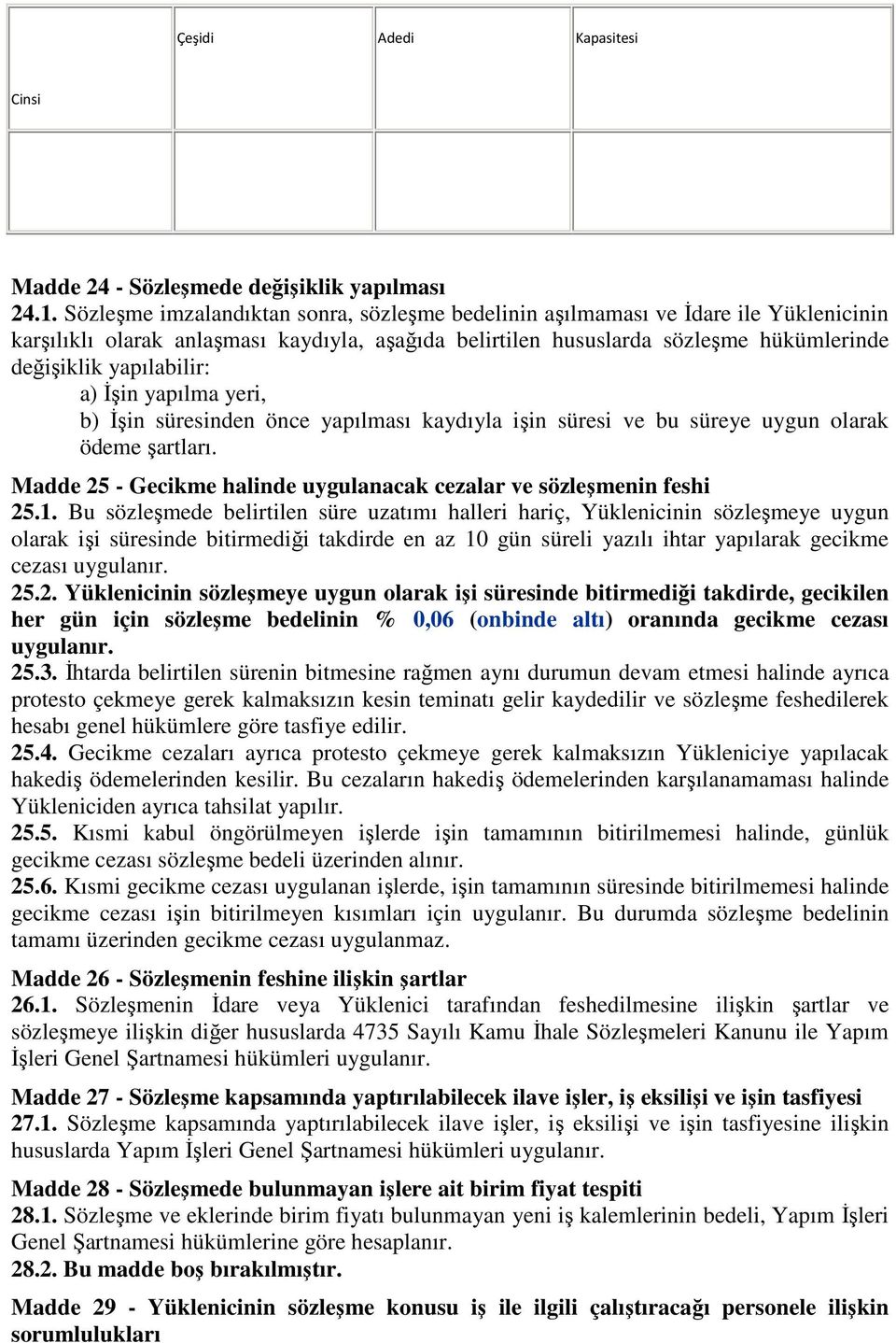 yapılabilir: a) İşin yapılma yeri, b) İşin süresinden önce yapılması kaydıyla işin süresi ve bu süreye uygun olarak ödeme şartları.