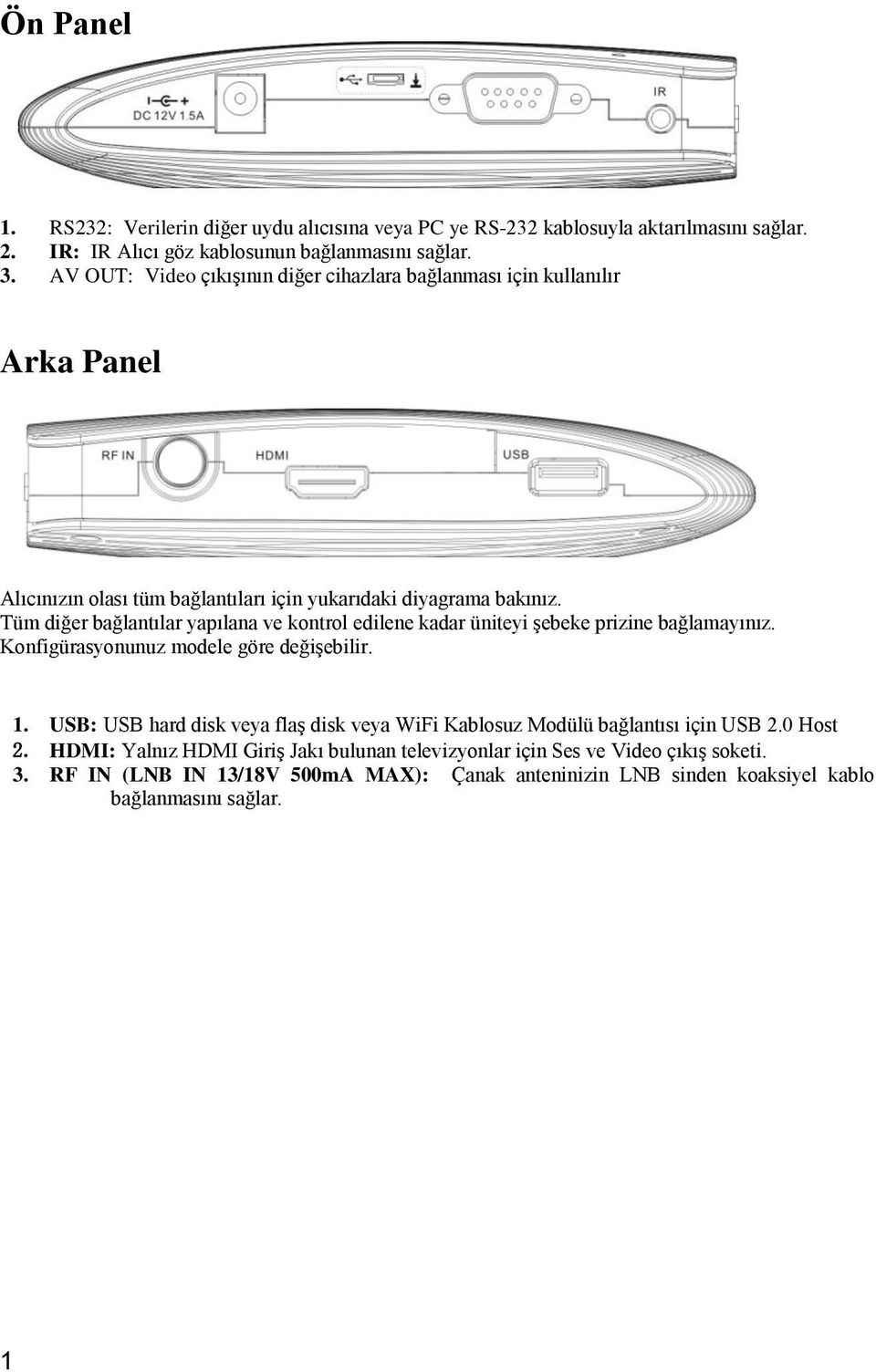 Tüm diğer bağlantılar yapılana ve kontrol edilene kadar üniteyi şebeke prizine bağlamayınız. Konfigürasyonunuz modele göre değişebilir. 1.