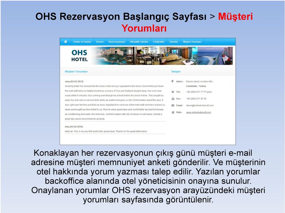 Ve müşterinin otel hakkında yorum yazması talep edilir.