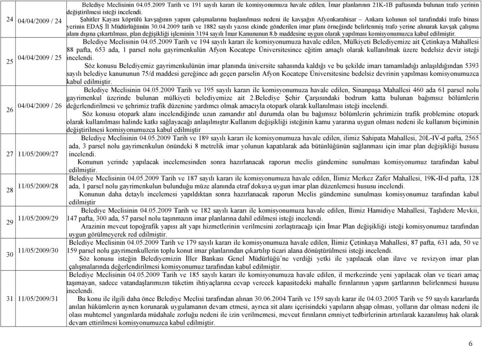 04.2009 tarih ve 1882 sayılı yazısı ekinde gönderilen imar planı örneğinde belirlenmiş trafo yerine alınarak kavşak çalışma alanı dışına çıkartılması, plan değişikliği işleminin 3194 sayılı Đmar