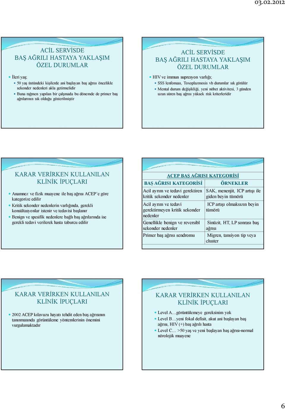 ağrısı yüksek risk kriterleridir KARAR VERİRKEN KULLANILAN KLİNİK İPUÇLARI Anamnez ve fizik muayene ile baş ağrısı ACEP e göre kategorize edilir Kritik sekonder nedenlerin varlığında, gerekli