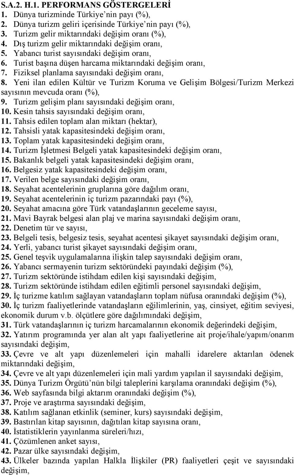 Yeni ilan edilen Kültür ve Turizm Koruma ve Geli$im Bölgesi/Turizm Merkezi saysnn mevcuda oran (%), 9. Turizm geli$im plan saysndaki dei$im 10. Kesin tahsis saysndaki dei$im 11.