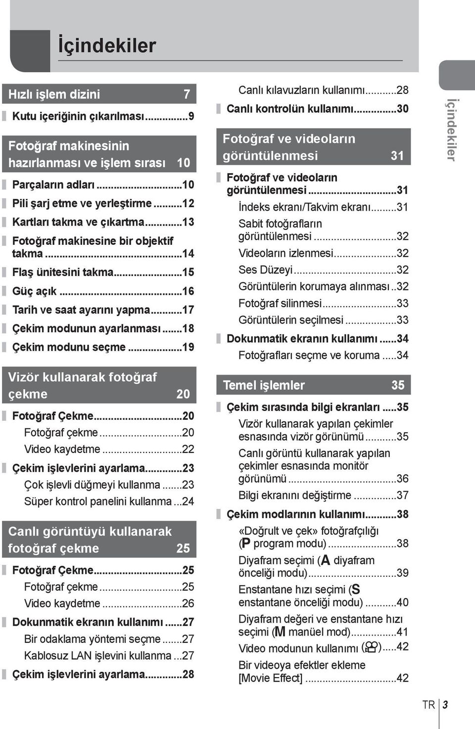 ..8 Canlı kontrolün kullanımı...30 Fotoğraf ve videoların görüntülenmesi 3 Fotoğraf ve videoların görüntülenmesi...3 İndeks ekranı/takvim ekranı...3 Sabit fotoğrafların görüntülenmesi.