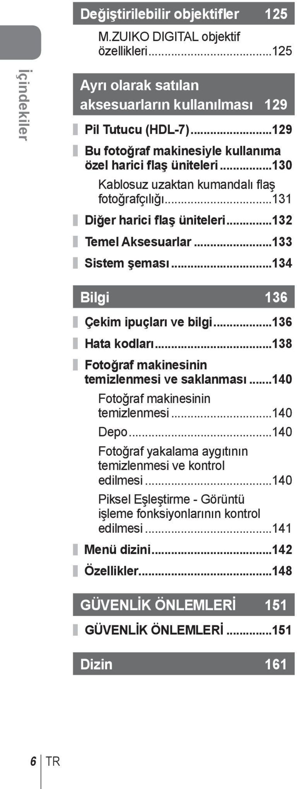 ..33 Sistem şeması...34 Bilgi 36 Çekim ipuçları ve bilgi...36 Hata kodları...38 Fotoğraf makinesinin temizlenmesi ve saklanması...40 Fotoğraf makinesinin temizlenmesi...40 Depo.