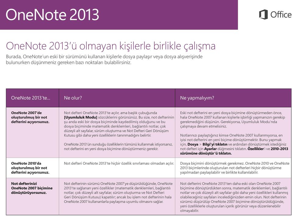 Not defteri OneNote 2013 te açılır, ama başlık çubuğunda [Uyumluluk Modu] sözcüklerini görürsünüz.