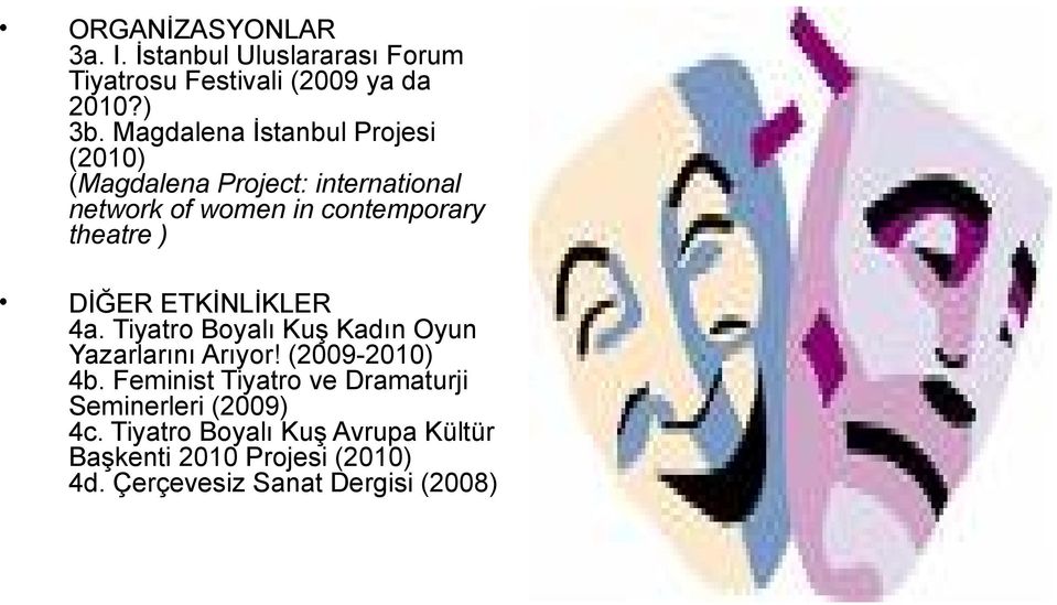 DİĞER ETKİNLİKLER 4a. Tiyatro Boyalı Kuş Kadın Oyun Yazarlarını Arıyor! (2009-2010) 4b.