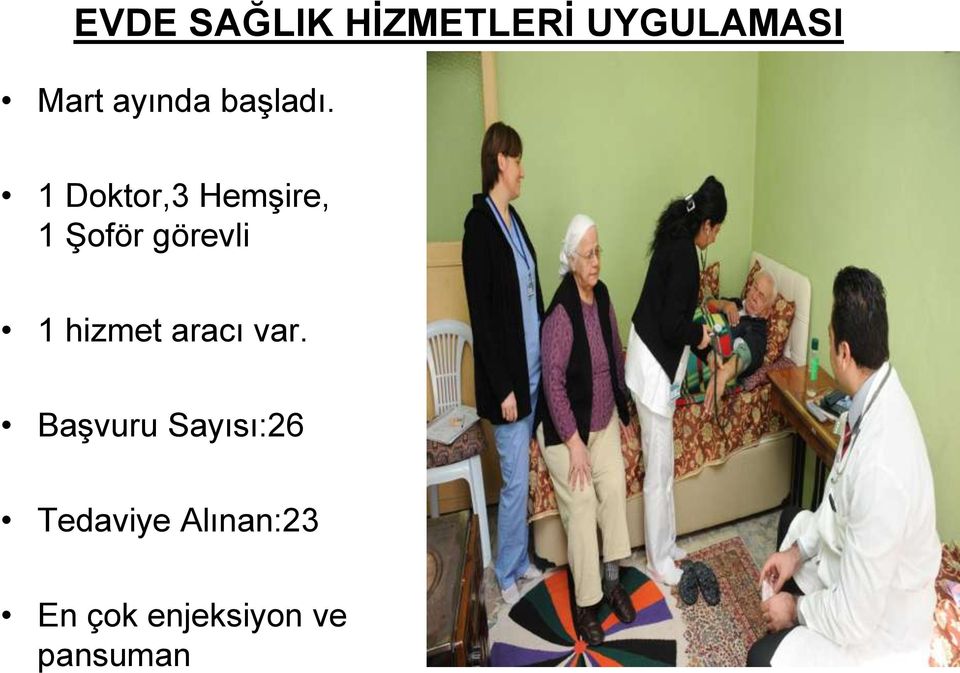 1 Doktor,3 Hemşire, 1 Şoför görevli 1 hizmet