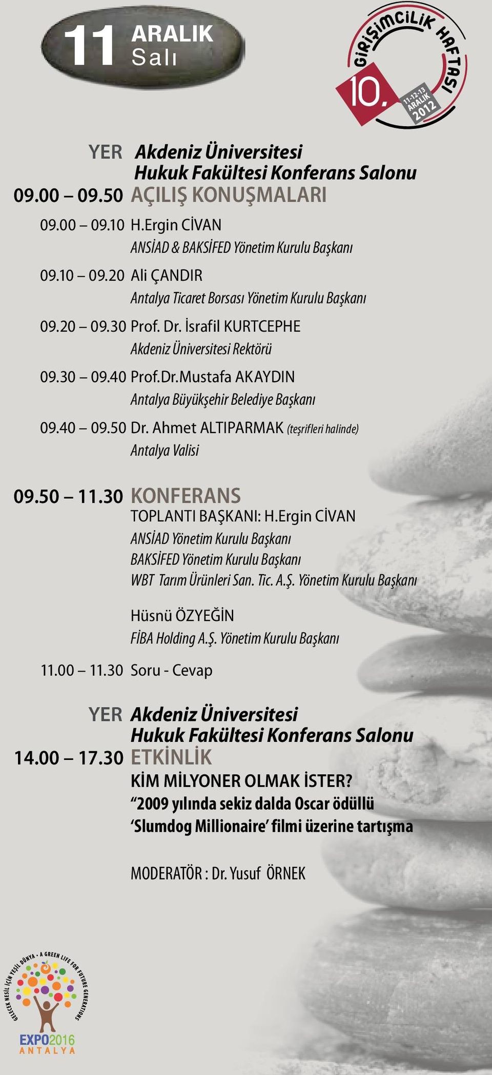 40 09.50 Dr. Ahmet ALTIPARMAK (teşrifleri halinde) Antalya Valisi 09.50 11.30 KONFERANS TOPLANTI BAŞKANI: H.
