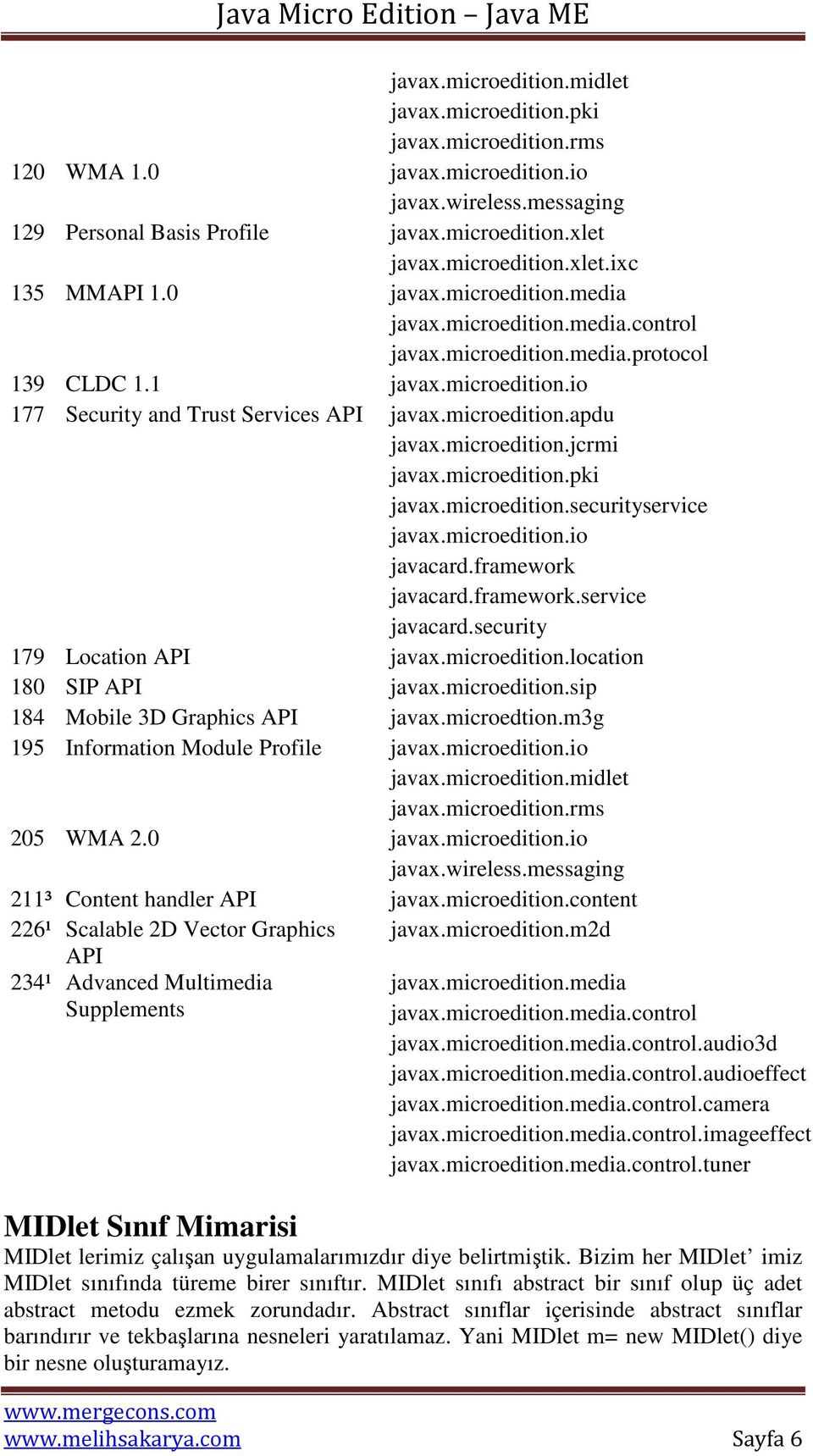 microedition.securityservice javax.microedition.io javacard.framework javacard.framework.service javacard.security 179 Location API javax.microedition.location 180 SIP API javax.microedition.sip 184 Mobile 3D Graphics API javax.