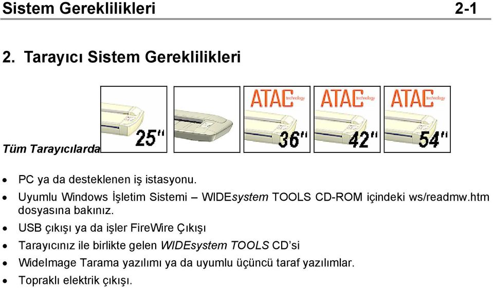 Uyumlu Windows İşletim Sistemi WIDEsystem TOOLS CD-ROM içindeki ws/readmw.htm dosyasına bakınız.