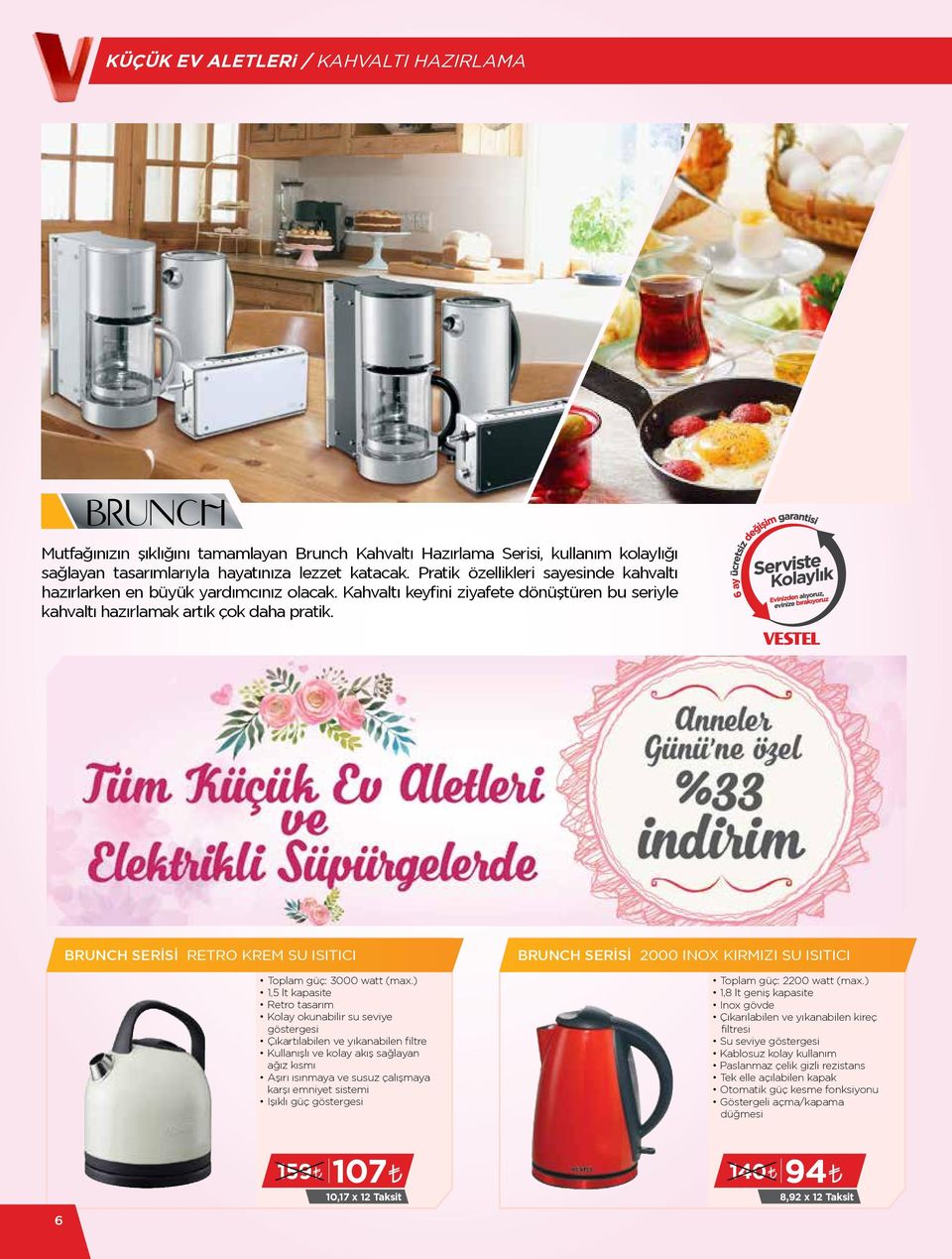 BRUNCH SERİSİ RETRO KREM SU ISITICI Toplam güç: 3000 watt (max.