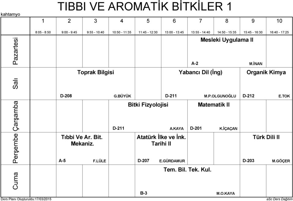 TOK Bitki Fizyolojisi Matematik II D-211 A.KAYA K.İÇAÇAN Tıbbi Ve Ar. Bit. Mekaniz.