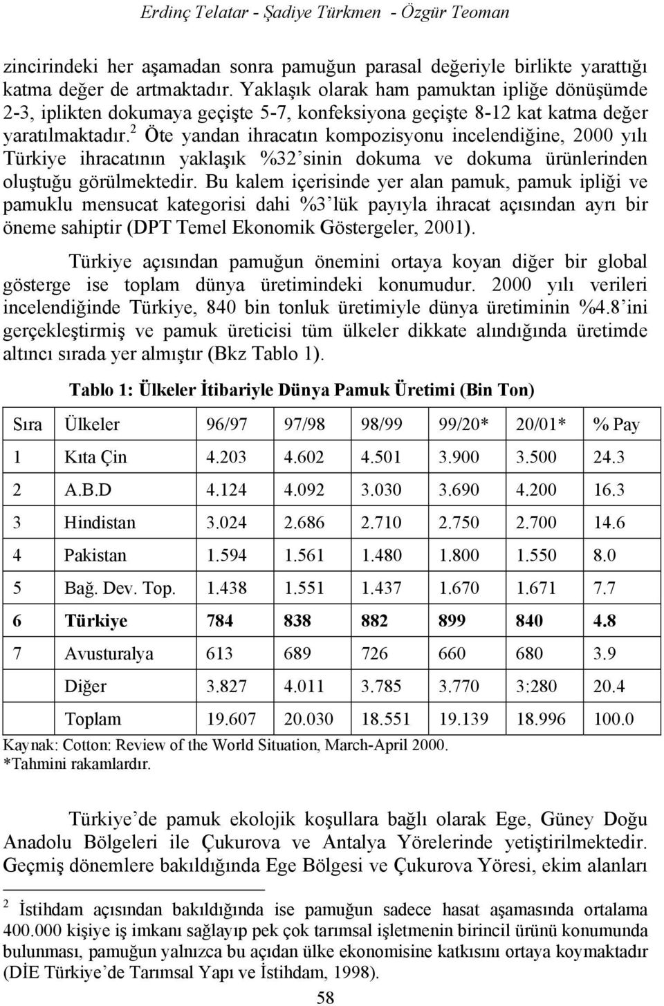 2 Öe yandan ihracaın kompozisyonu incelendiğine, 2000 yılı Türkiye ihracaının yaklaşık %32 sinin dokuma ve dokuma ürünlerinden oluşuğu görülmekedir.