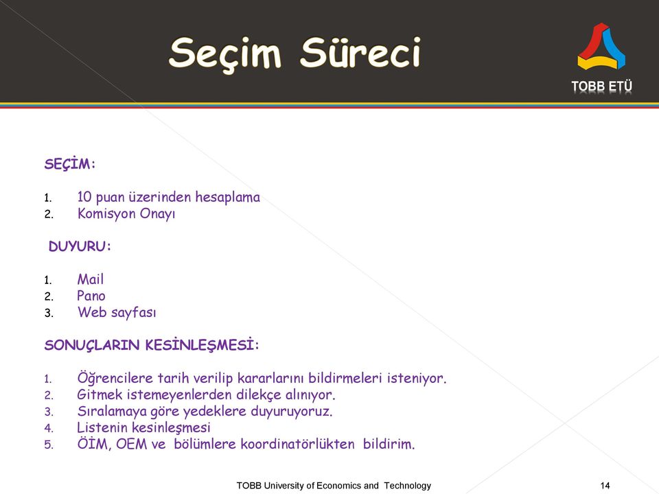 Öğrencilere tarih verilip kararlarını bildirmeleri isteniyor. 2.