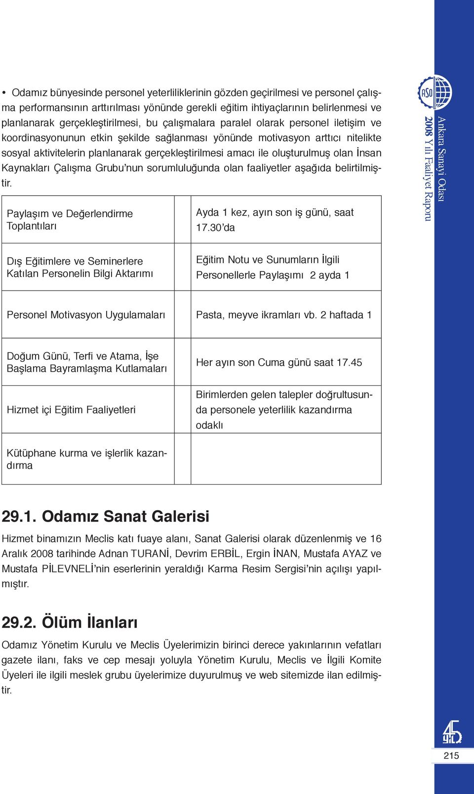 oluşturulmuş olan İnsan Kaynakları Çalışma Grubu nun sorumluluğunda olan faaliyetler aşağıda belirtilmiştir. Paylaşım ve Değerlendirme Toplantıları Ayda 1 kez, ayın son iş günü, saat 17.