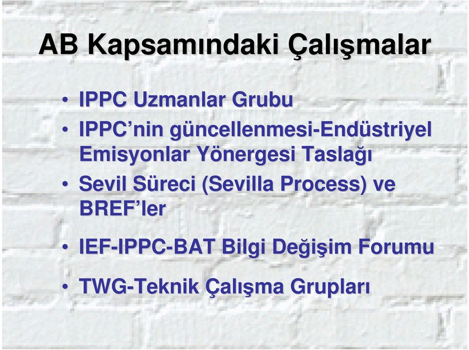 Taslağı Sevil Süreci S (Sevilla Process) ve BREF ler IEF-IPPC